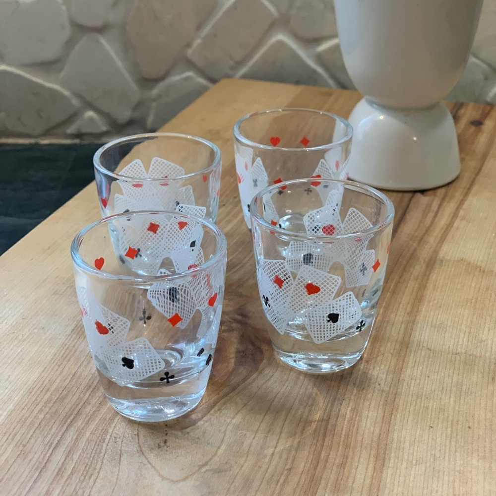 VINTAGE SHOT GLASSES | Set of 4 | Poker Themed
